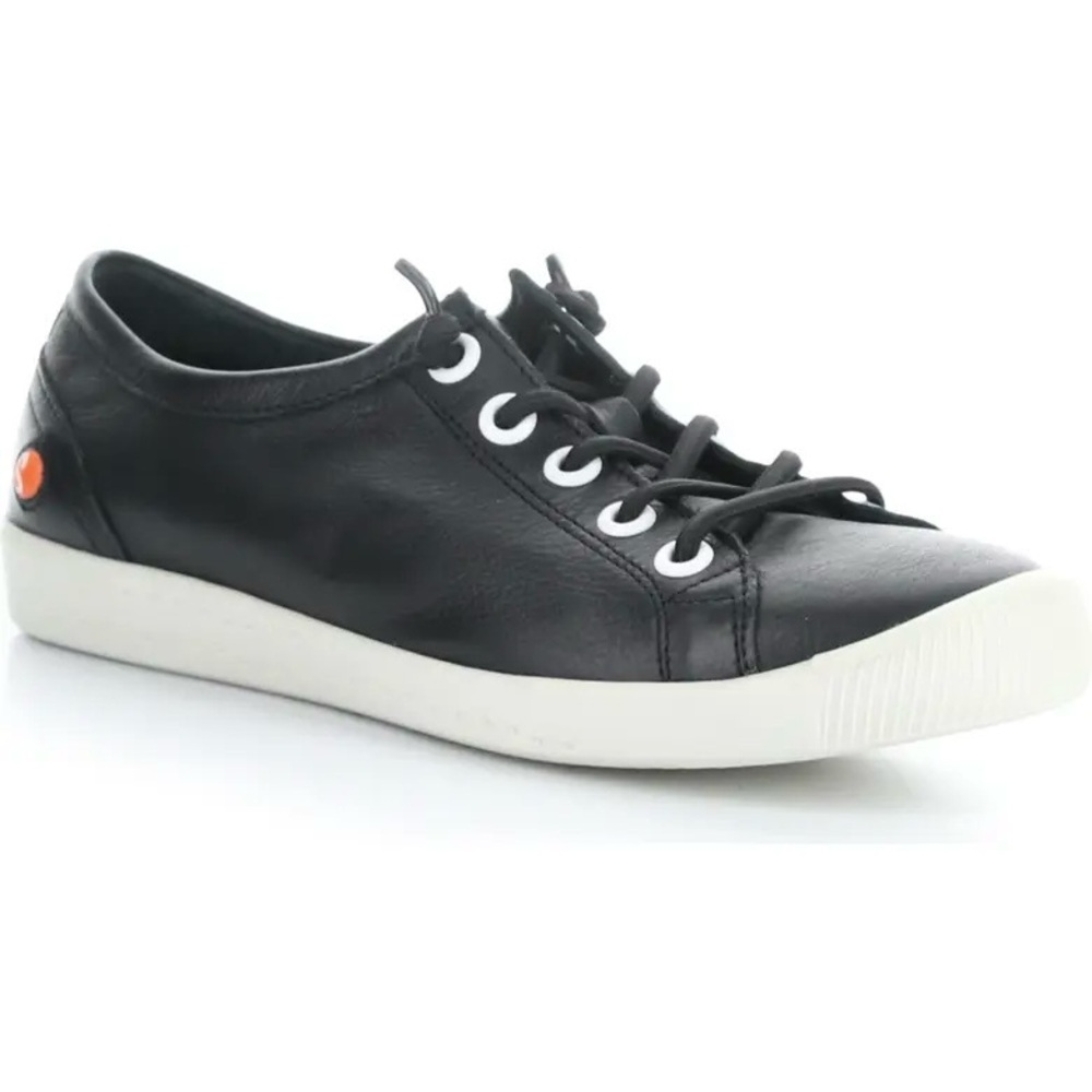 Fly London Black Leather Low-Top Sneakers with White Sole